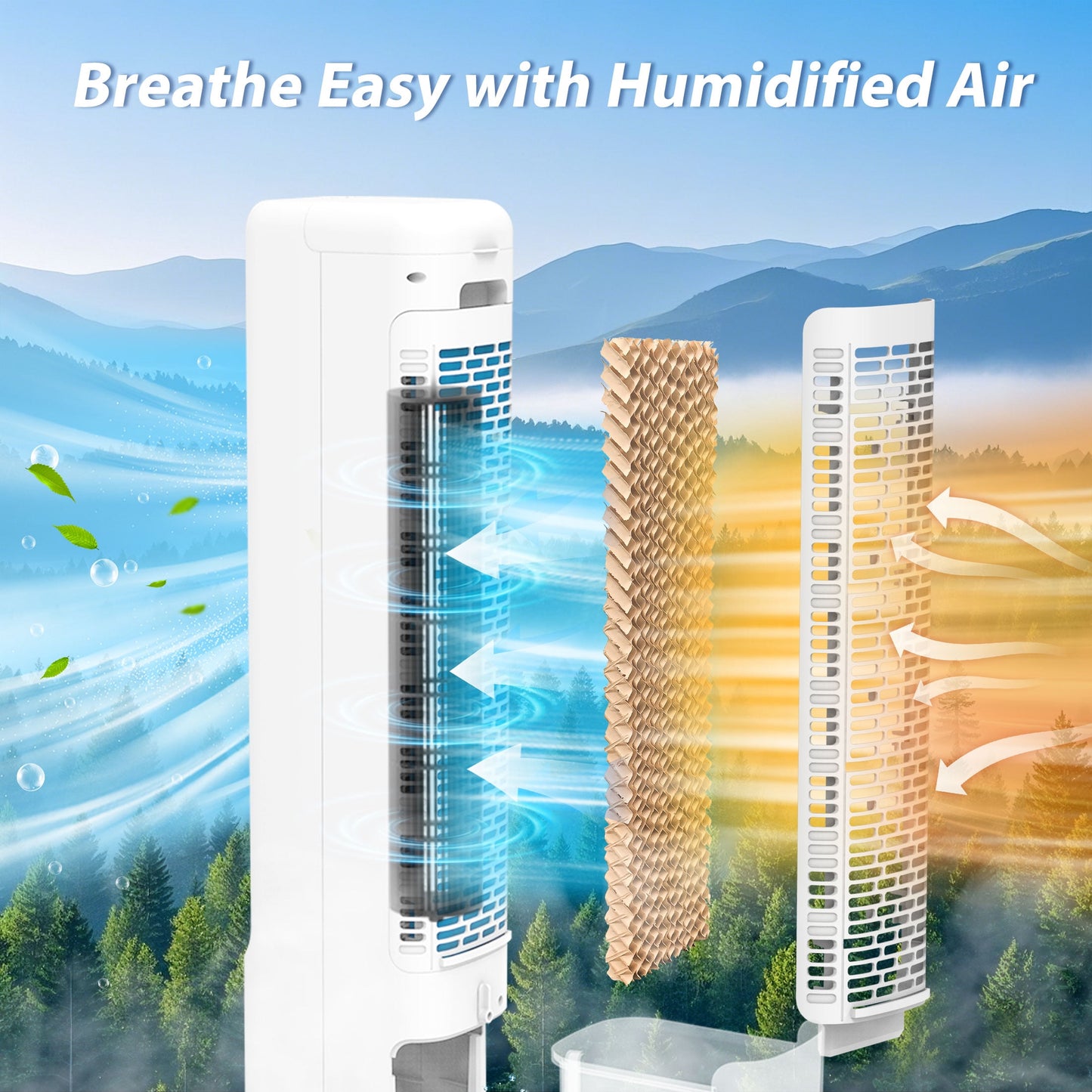 Evaporative Air Cooler Tower Fan Portable Air Conditioners Indoor 3-In-1 Humidifier 41.5"