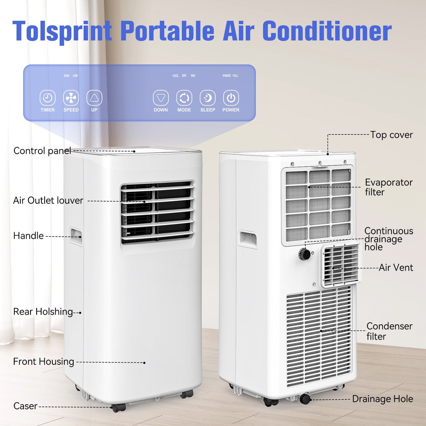 Portable Air Conditioner,8500 BTU Portable Ac up to 450 Sq,4 in 1 with Remote Control,Sleep Mode, Windows Kit,Brush,White