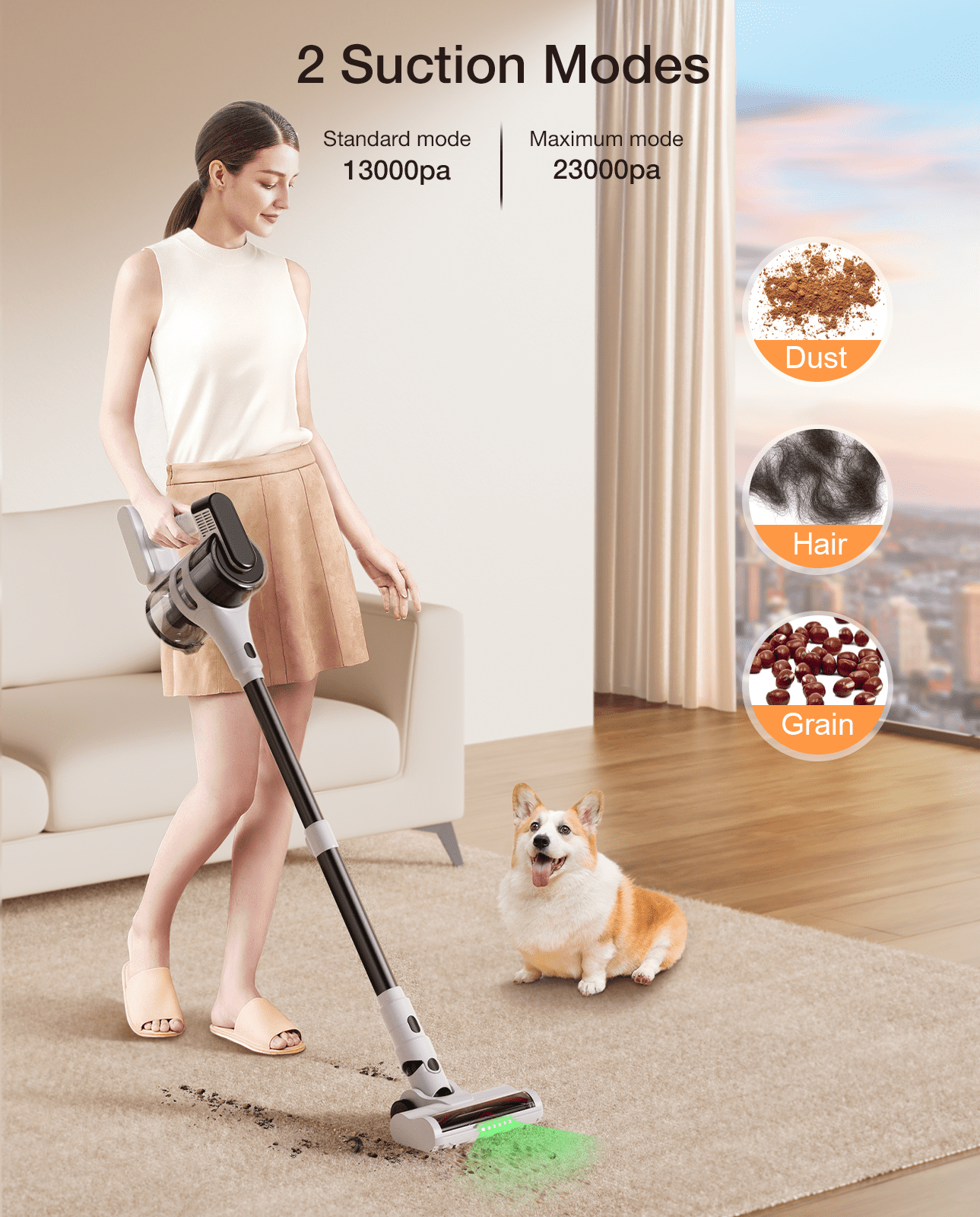 Strong Suction, Cordless Stick Rechargeable, 55 Mins Max Runtime, anti Tangle LED Headlight Brushless, Ideal for Hardwood Floors, and Home