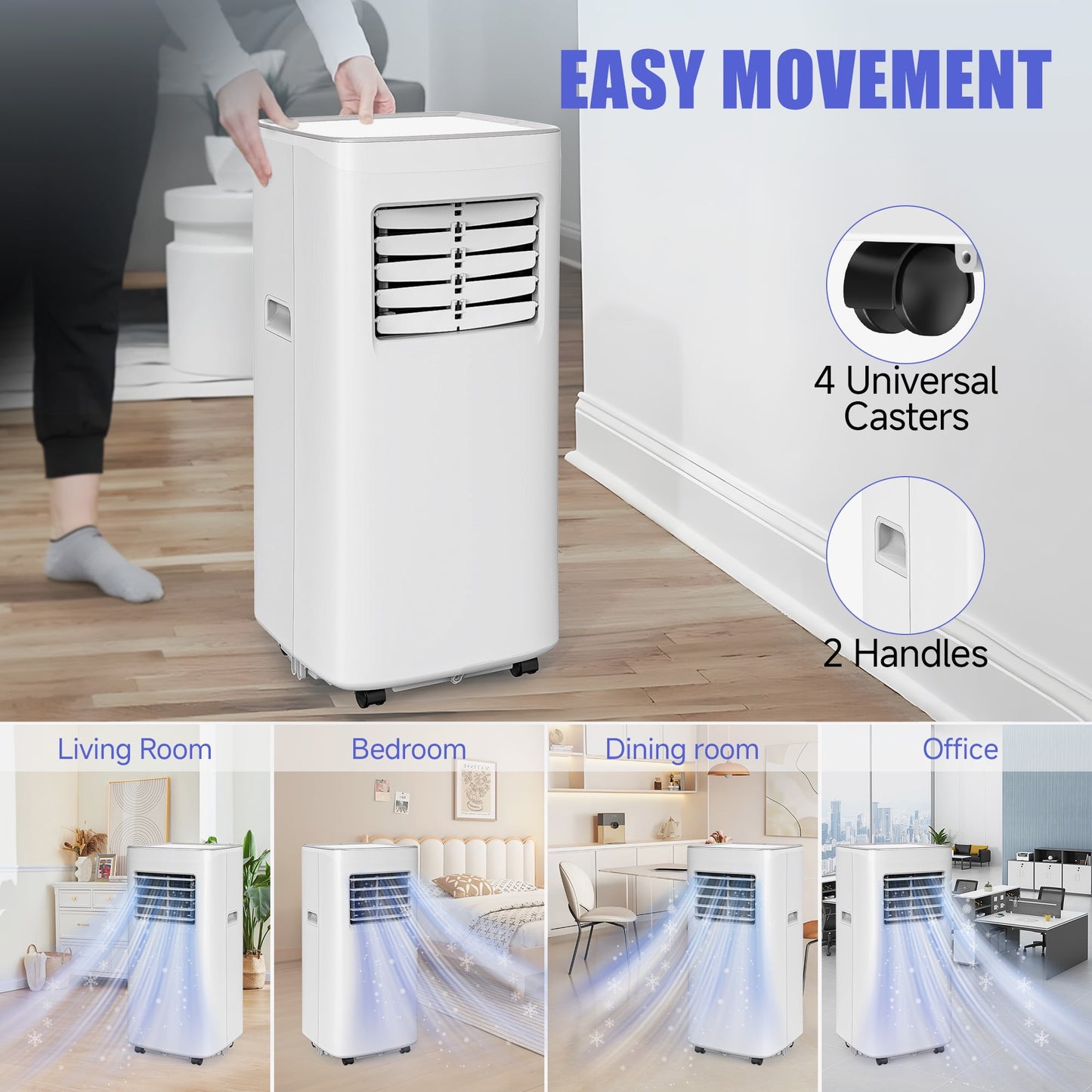 Portable Air Conditioner,8500 BTU Portable Ac up to 450 Sq,4 in 1 with Remote Control,Sleep Mode, Windows Kit,Brush,White