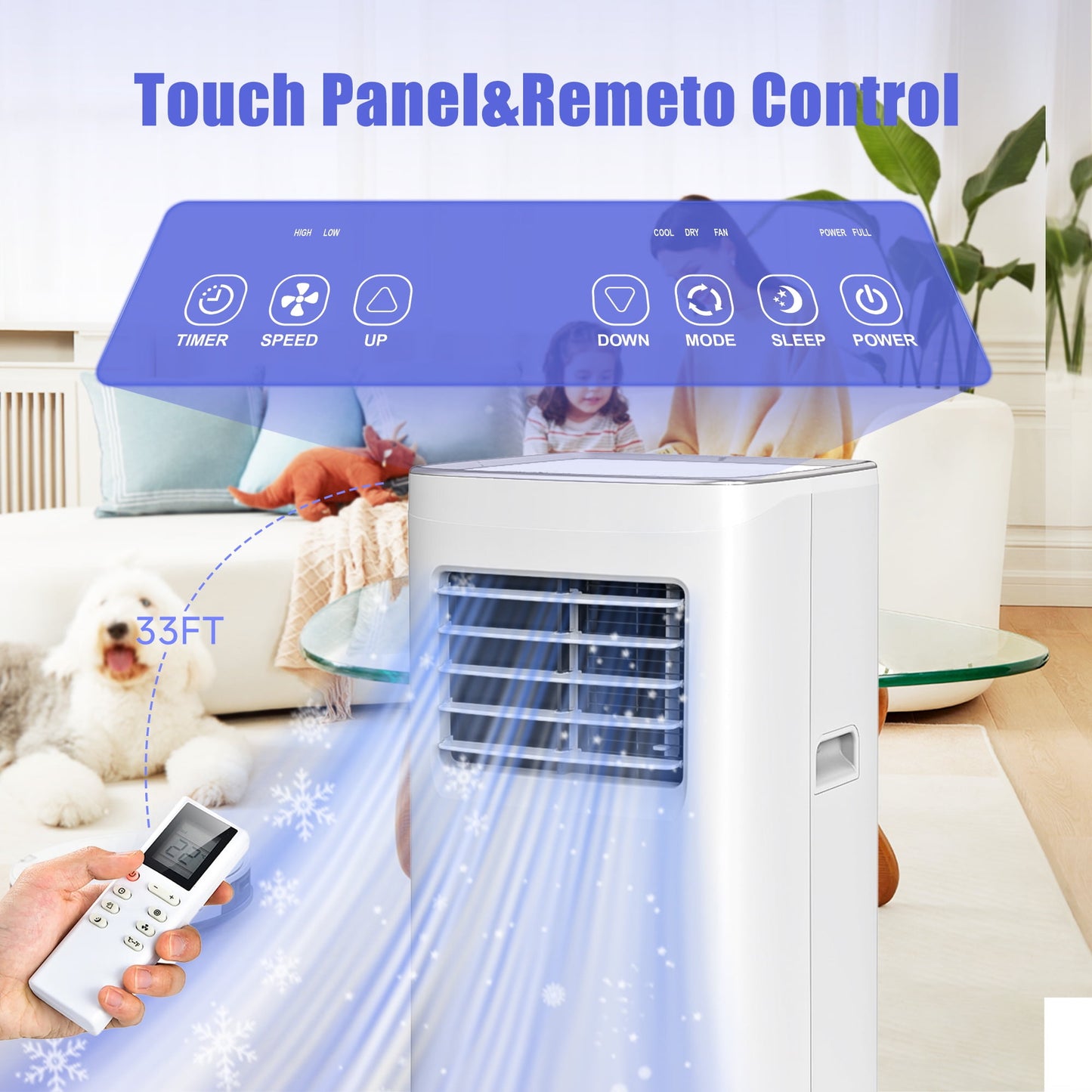 Portable Air Conditioner,8500 BTU Portable Ac up to 450 Sq,4 in 1 with Remote Control,Sleep Mode, Windows Kit,Brush,White