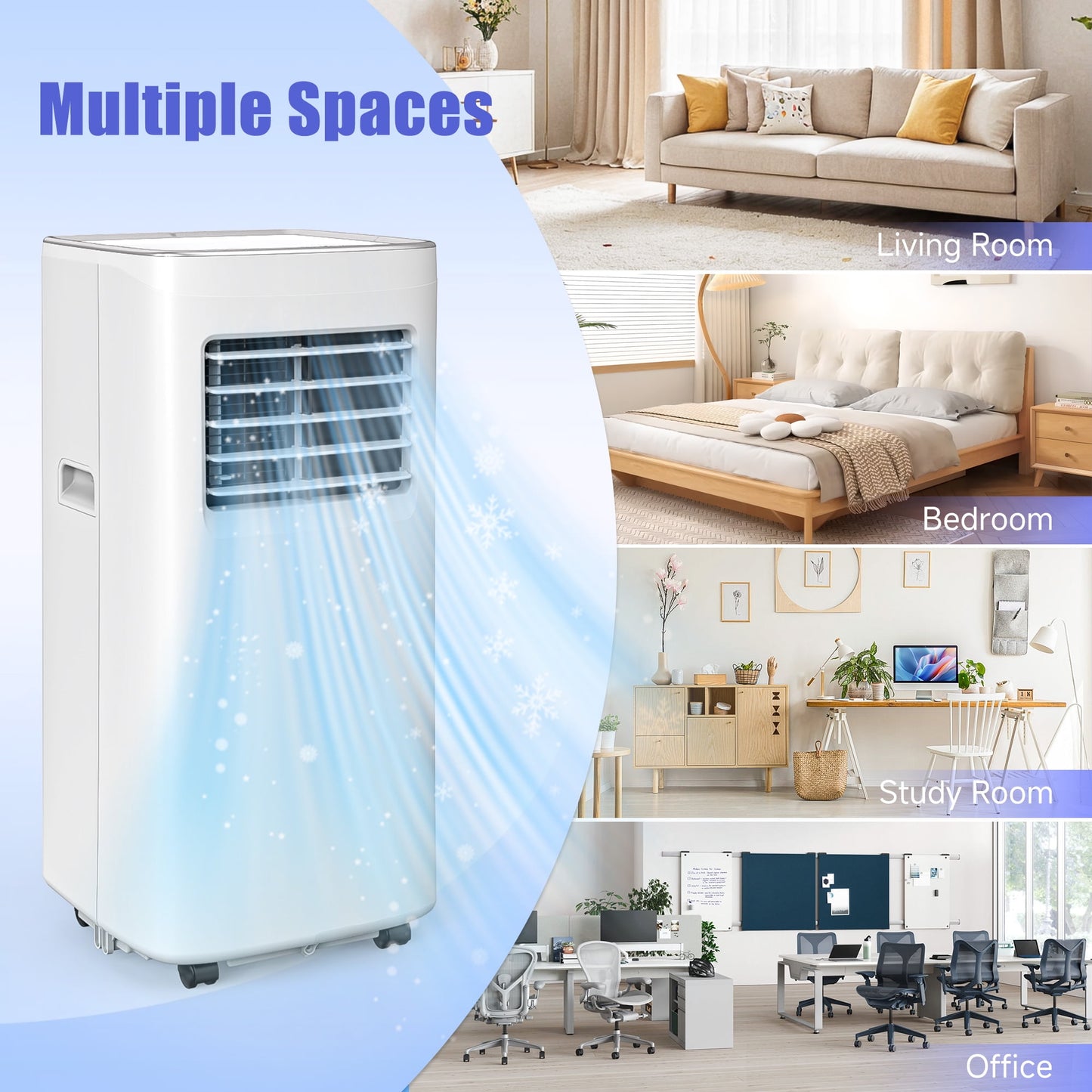 Portable Air Conditioner,8500 BTU Portable Ac up to 450 Sq,4 in 1 with Remote Control,Sleep Mode, Windows Kit,Brush,White