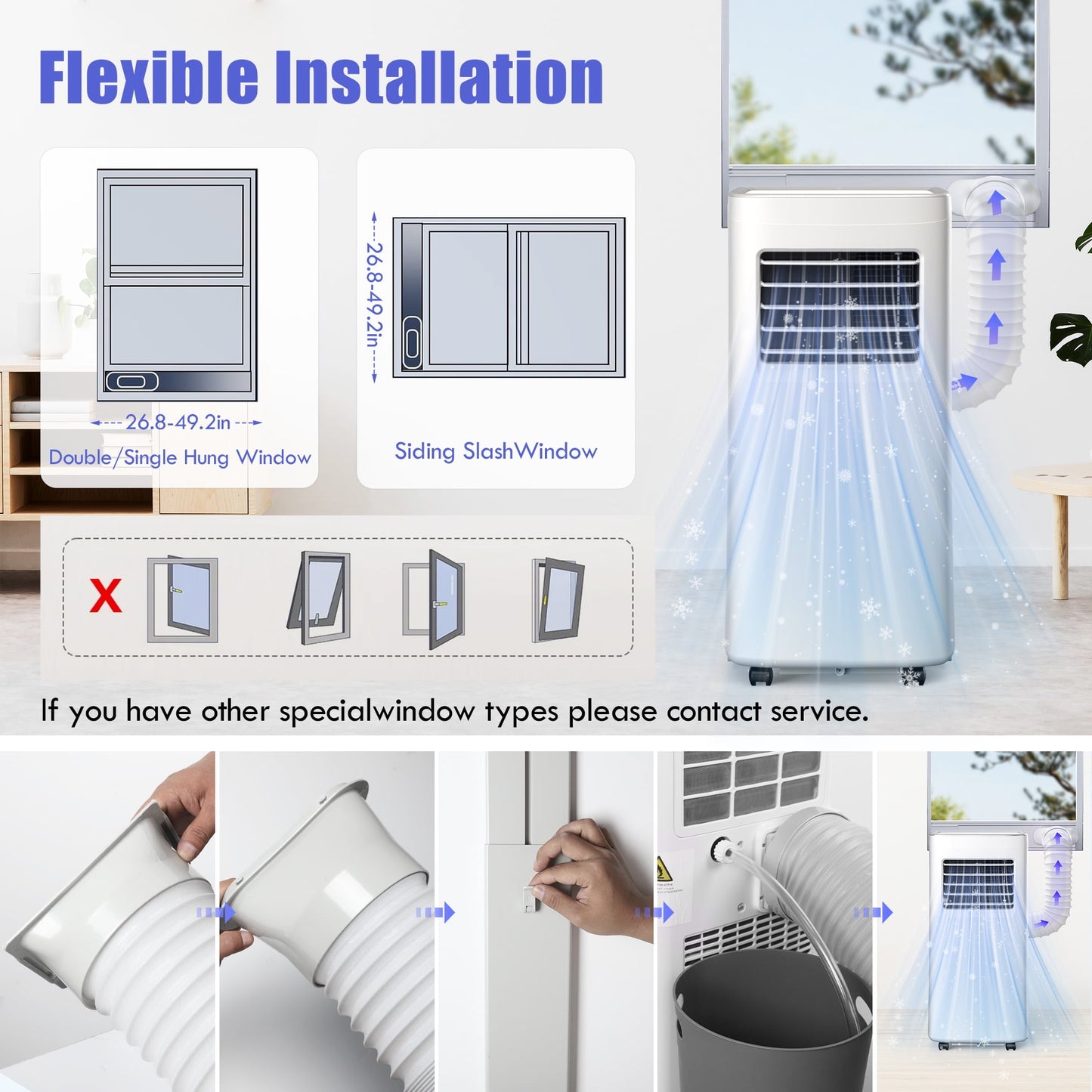 Portable Air Conditioner,8500 BTU Portable Ac up to 450 Sq,4 in 1 with Remote Control,Sleep Mode, Windows Kit,Brush,White