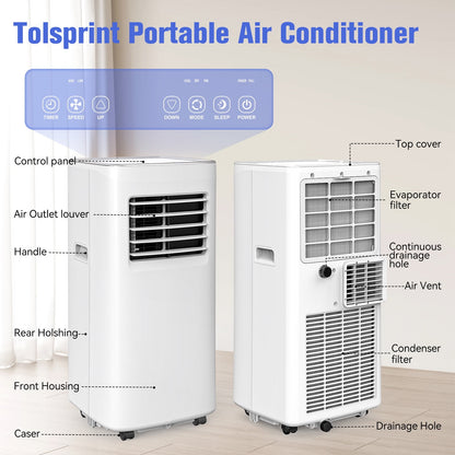 Portable Air Conditioner,8500 BTU Portable Ac up to 450 Sq,4 in 1 with Remote Control,Sleep Mode, Windows Kit,Brush,White