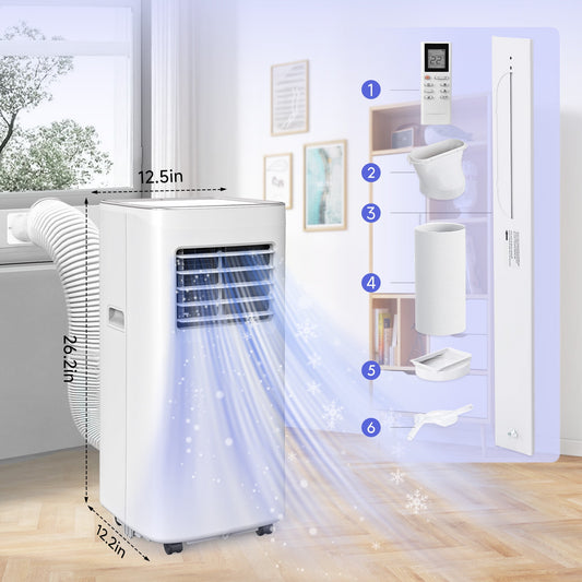 Portable Air Conditioner,8500 BTU Portable Ac up to 450 Sq,4 in 1 with Remote Control,Sleep Mode, Windows Kit,Brush,White