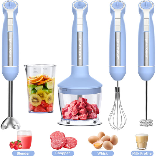 Immersion Blender, 20-Speed 1000W 5-In-1 Immersion Hand Blender, Stick Blender with Turbo Mode, Baby Food Processor with Chopper, Blender for Kitchen with 600Ml Beaker (Blue)