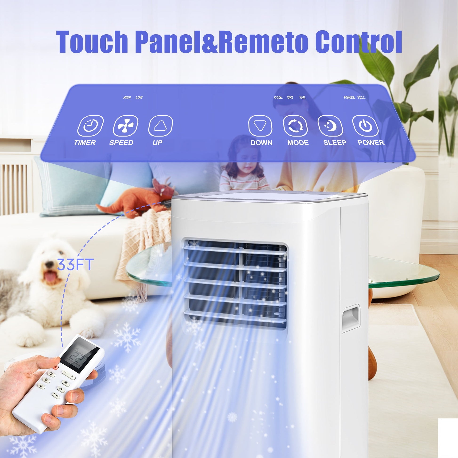 Portable Air Conditioner,8500 BTU Portable Ac up to 450 Sq,4 in 1 with Remote Control,Sleep Mode, Windows Kit,Brush,White