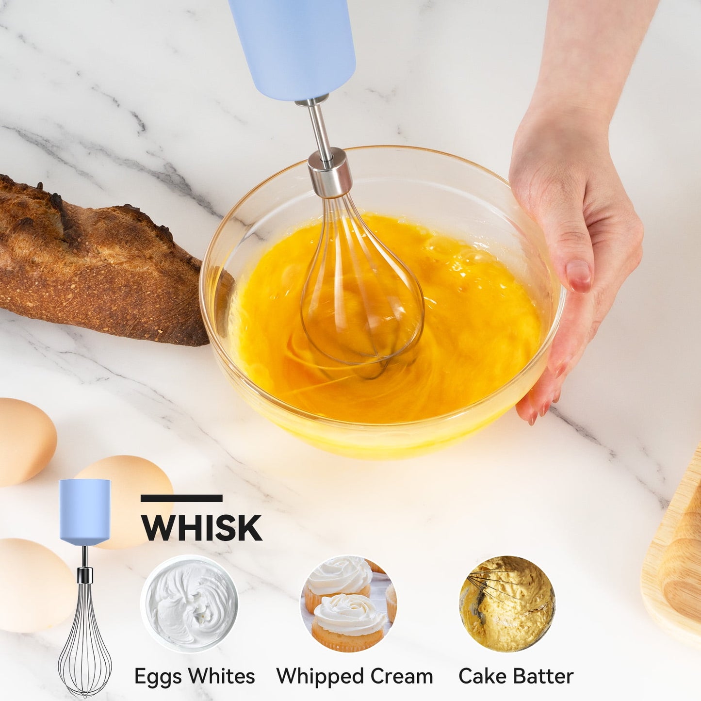 Immersion Blender, 20-Speed 1000W 5-In-1 Immersion Hand Blender, Stick Blender with Turbo Mode, Baby Food Processor with Chopper, Blender for Kitchen with 600Ml Beaker (Blue)