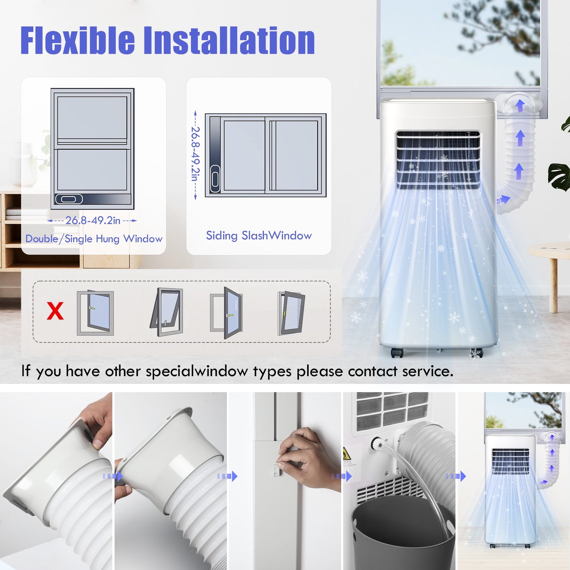 Portable Air Conditioner,8500 BTU Portable Ac up to 450 Sq,4 in 1 with Remote Control,Sleep Mode, Windows Kit,Brush,White
