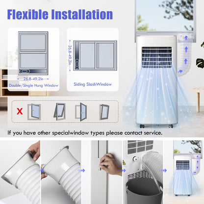 Portable Air Conditioner,8500 BTU Portable Ac up to 450 Sq,4 in 1 with Remote Control,Sleep Mode, Windows Kit,Brush,White