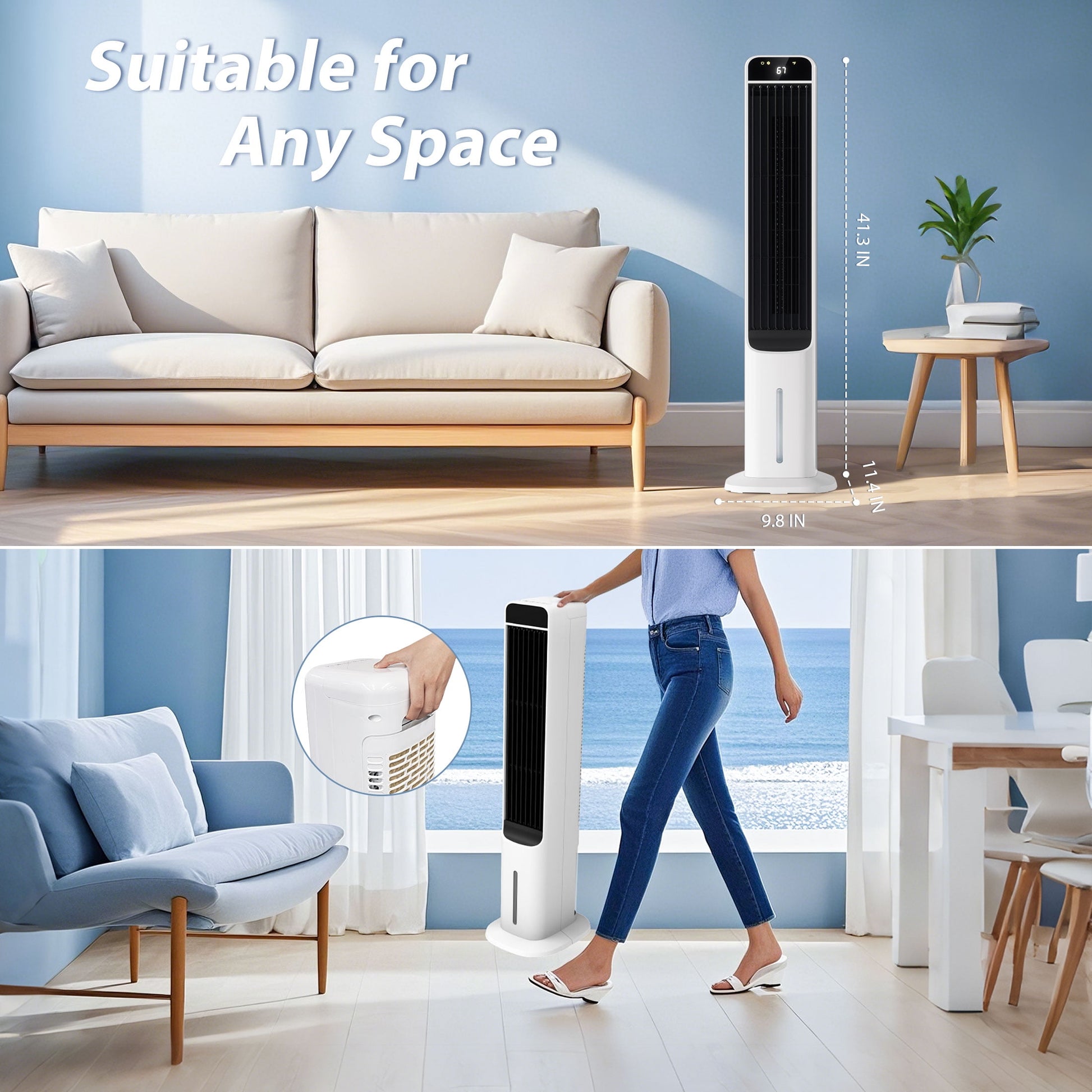 Evaporative Air Cooler Tower Fan Portable Air Conditioners Indoor 3-In-1 Humidifier 41.5"